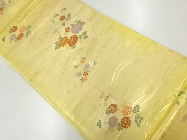 波に菊・牡丹模様織出し袋帯